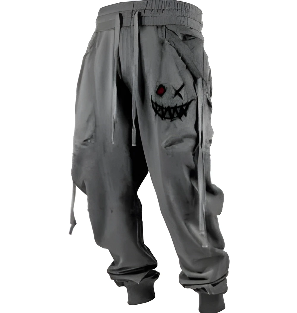 Printed 3D sweatpants for plus-sized men, light straight leg, polyester fibre, available in black and other colours