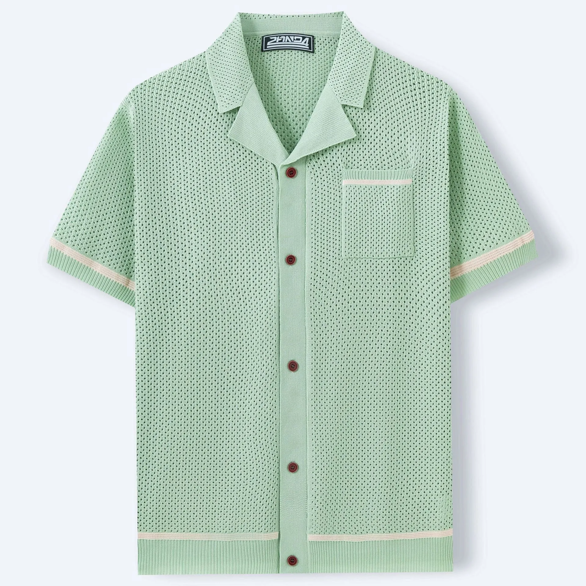 Men's Cuban collar short sleeve polo shirt in blue featuring flocking texture detail, regular fit, Tencel viscose fabric