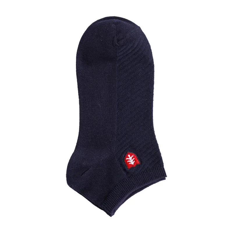 Men's low cut solid colour casual socks with short tube length, free size, acetate fibre blend, embroidery detail