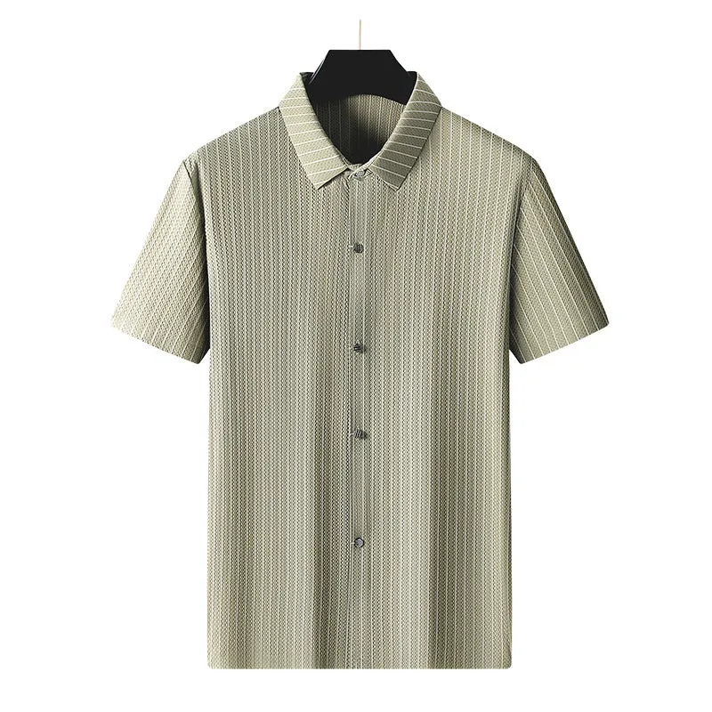 Men's plus size striped casual shirt with square collar in ice silk fabric