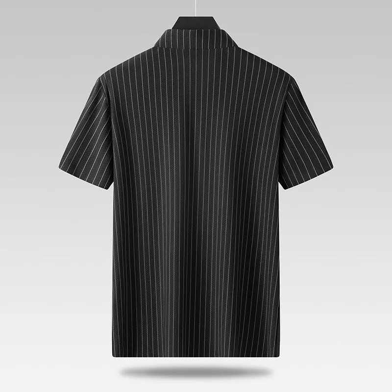 Men's plus size striped casual shirt with square collar in ice silk fabric