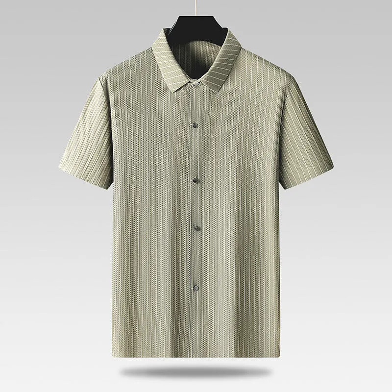 Men's plus size striped casual shirt with square collar in ice silk fabric