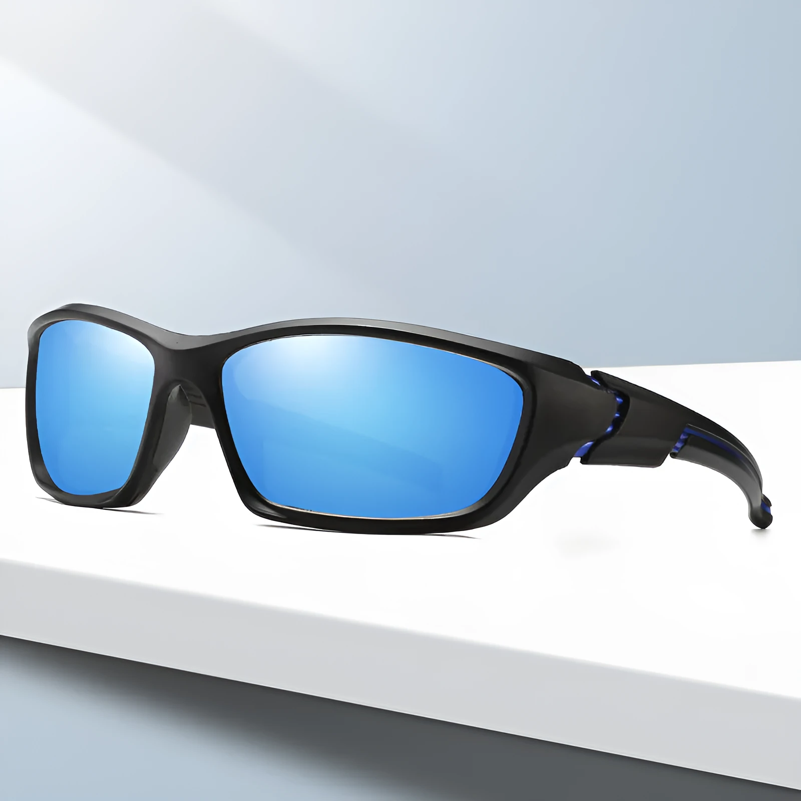 Men's sports sunglasses with black frame and UV400 PC lenses for outdoor riding