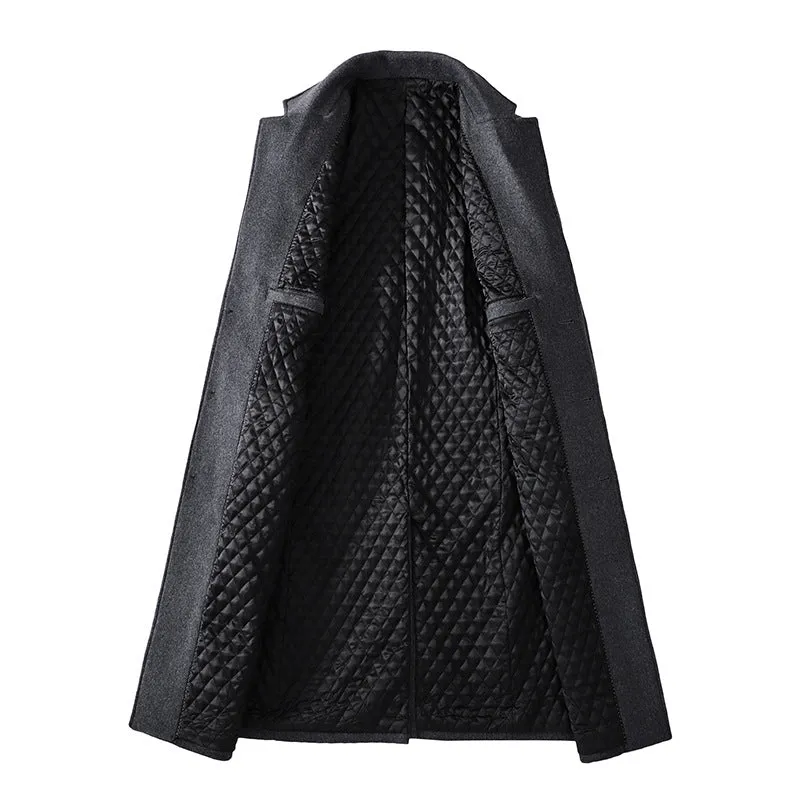 Men casual plus cotton long coat polyester blend lapel collar loose fit black colour