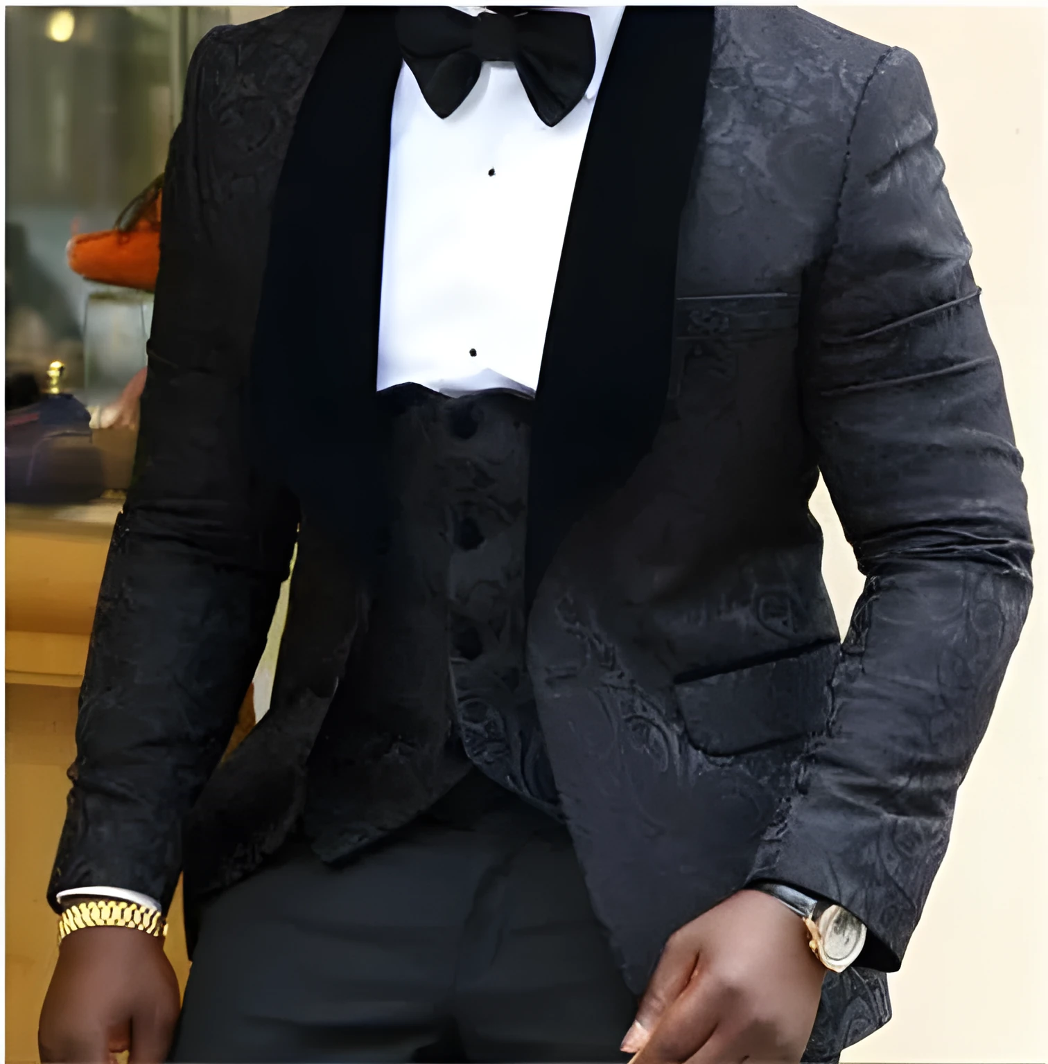 Bridegroom best man suit in black, made from polyester nylon, available in sizes XS to 4XL