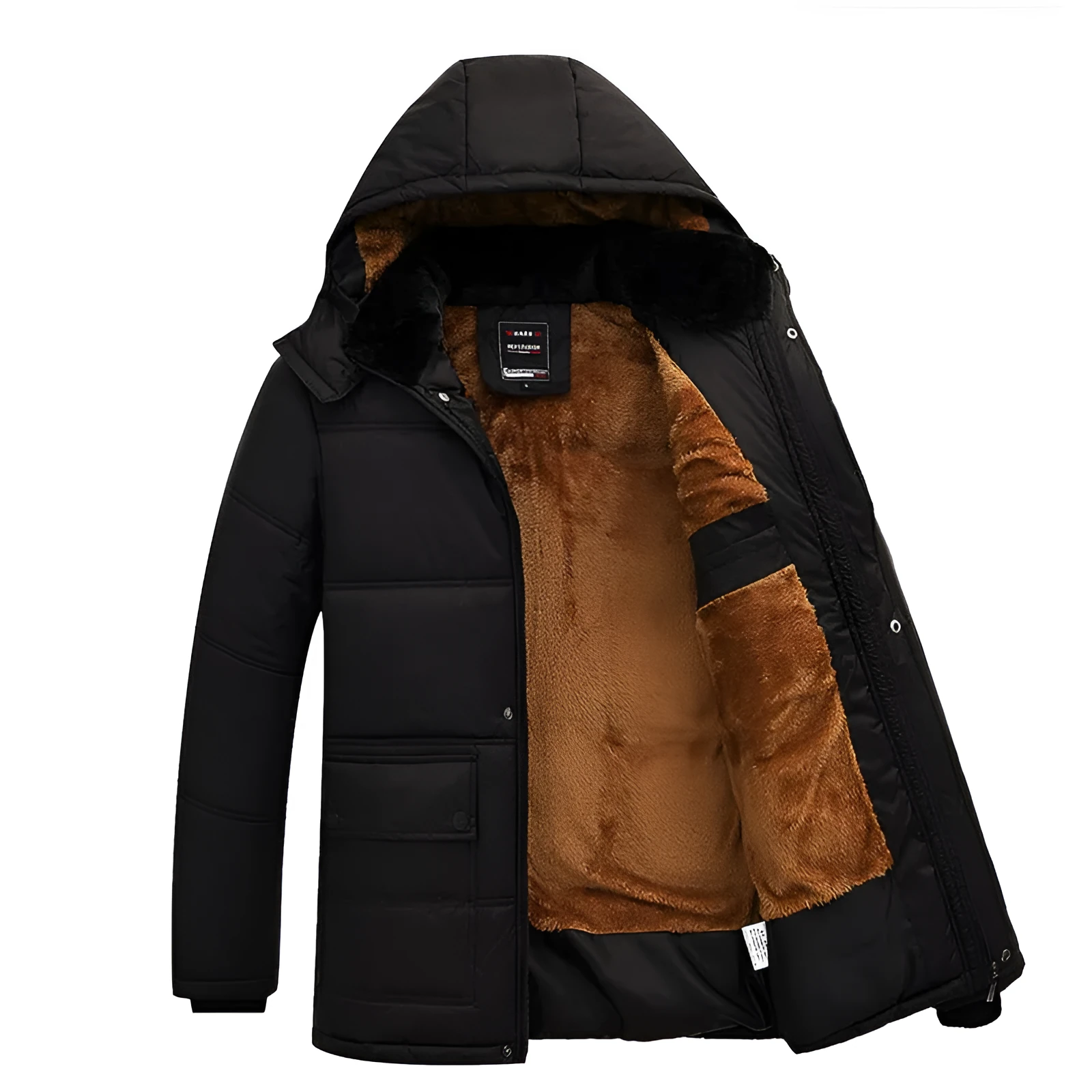 Casual cotton hooded zip-front cardigan jacket in Black, loose fit, thicker fabric for youth.