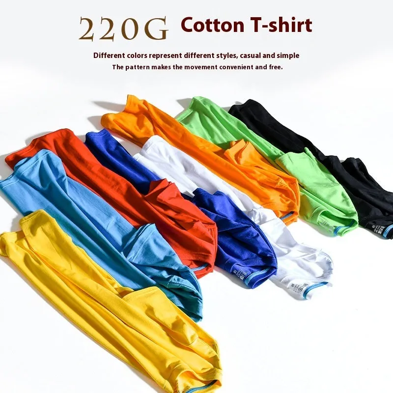 Men's solid colour cotton T-shirt on a hanger, showing round neck and short sleeve design.