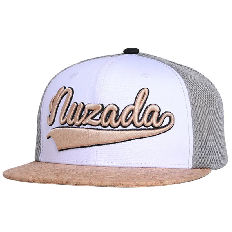 White mesh baseball cap with cotton twill, adjustable strap, and big brim for sun protection