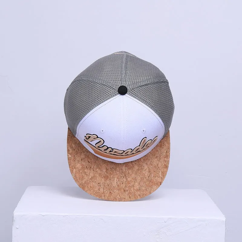 White mesh baseball cap with cotton twill, adjustable strap, and big brim for sun protection