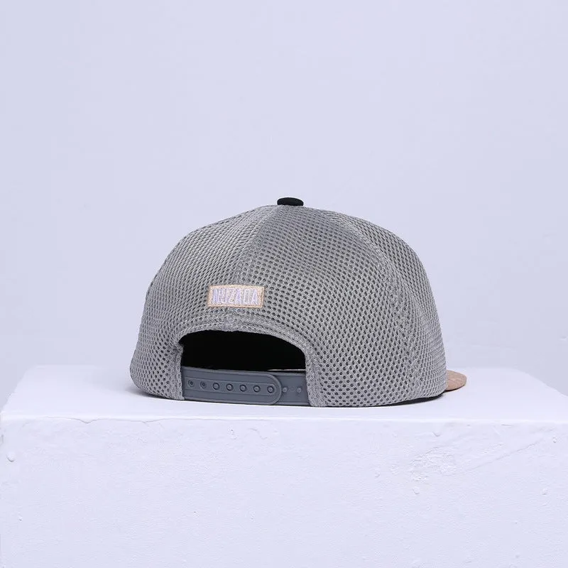 White mesh baseball cap with cotton twill, adjustable strap, and big brim for sun protection