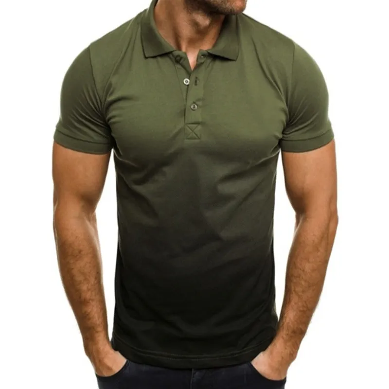 Men's slim-fit gradient print short-sleeved polo shirt with stand-up collar in blue