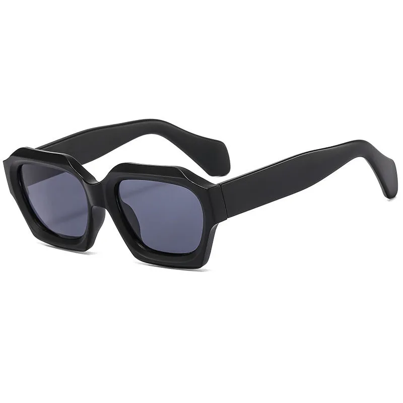 Men's UV protection sunglasses quadrilateral frame punk hip hop style bright black frame gray piece