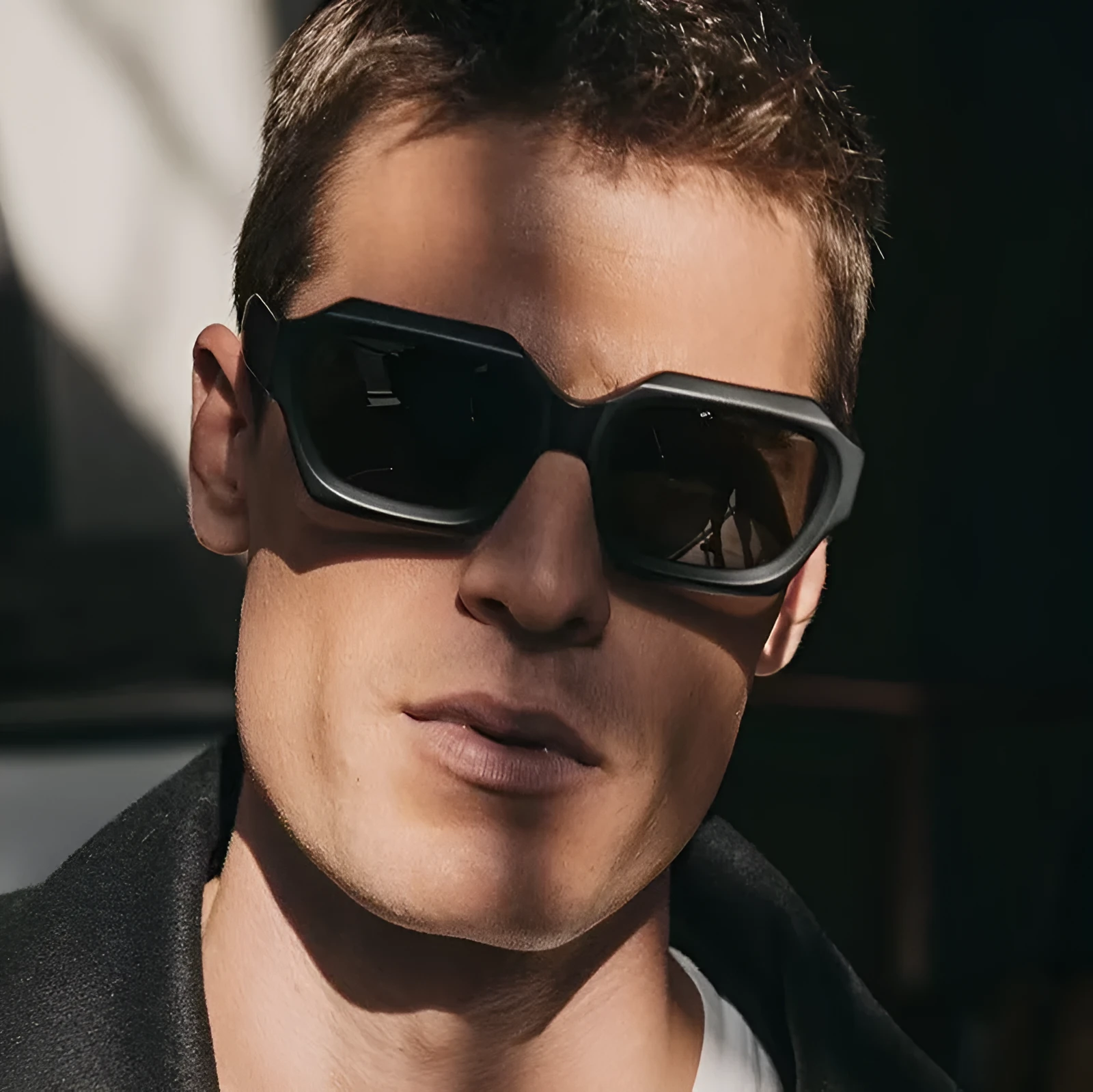 Men's UV protection sunglasses quadrilateral frame punk hip hop style bright black frame gray piece