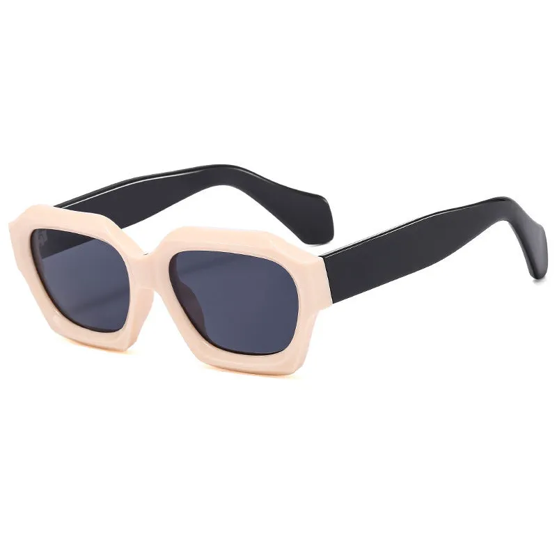 Men's UV protection sunglasses quadrilateral frame punk hip hop style bright black frame gray piece