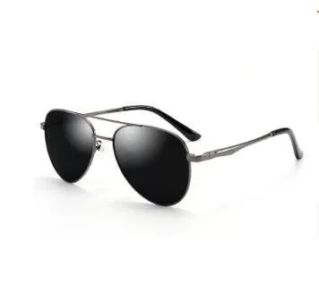 Retro classic vintage sunglasses with gold frame and black grey TAC polarised lenses on a white background