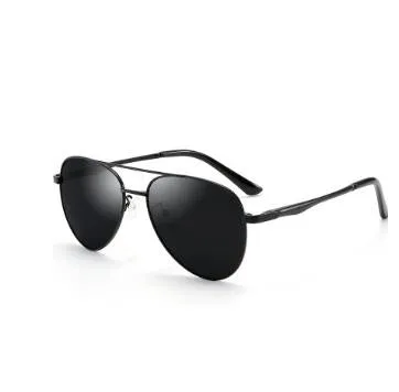 Retro classic vintage sunglasses with gold frame and black grey TAC polarised lenses on a white background