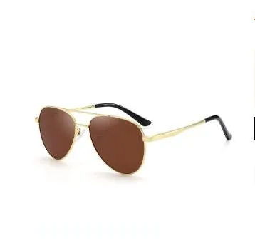Retro classic vintage sunglasses with gold frame and black grey TAC polarised lenses on a white background