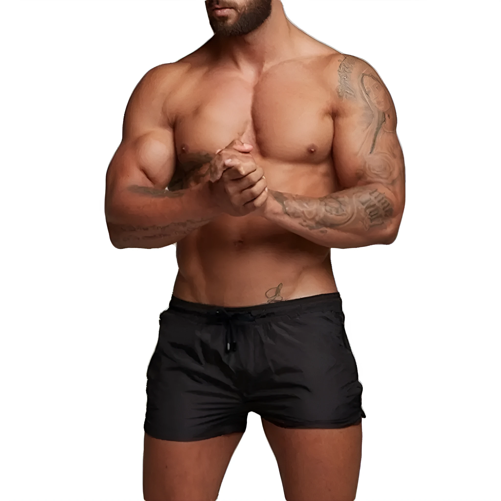 Breathable waterproof sports casual shorts in black, 95% nylon cotton blend, available in M to 3XL