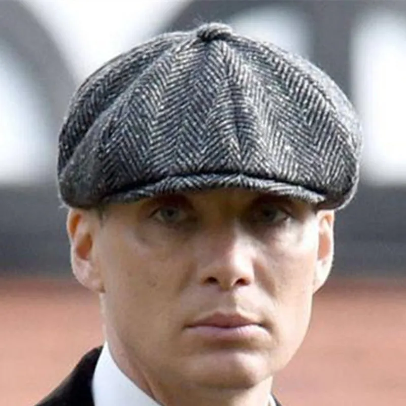 Wool newsboy cap in brown plaid pattern, unisex adult beret style
