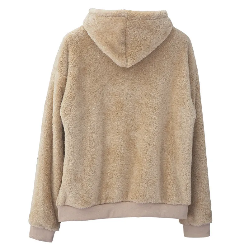 Double-sided velvet hooded sweater for men in plush fabric with side pocket, pullover style, available in multiple colours including navy blue and gray