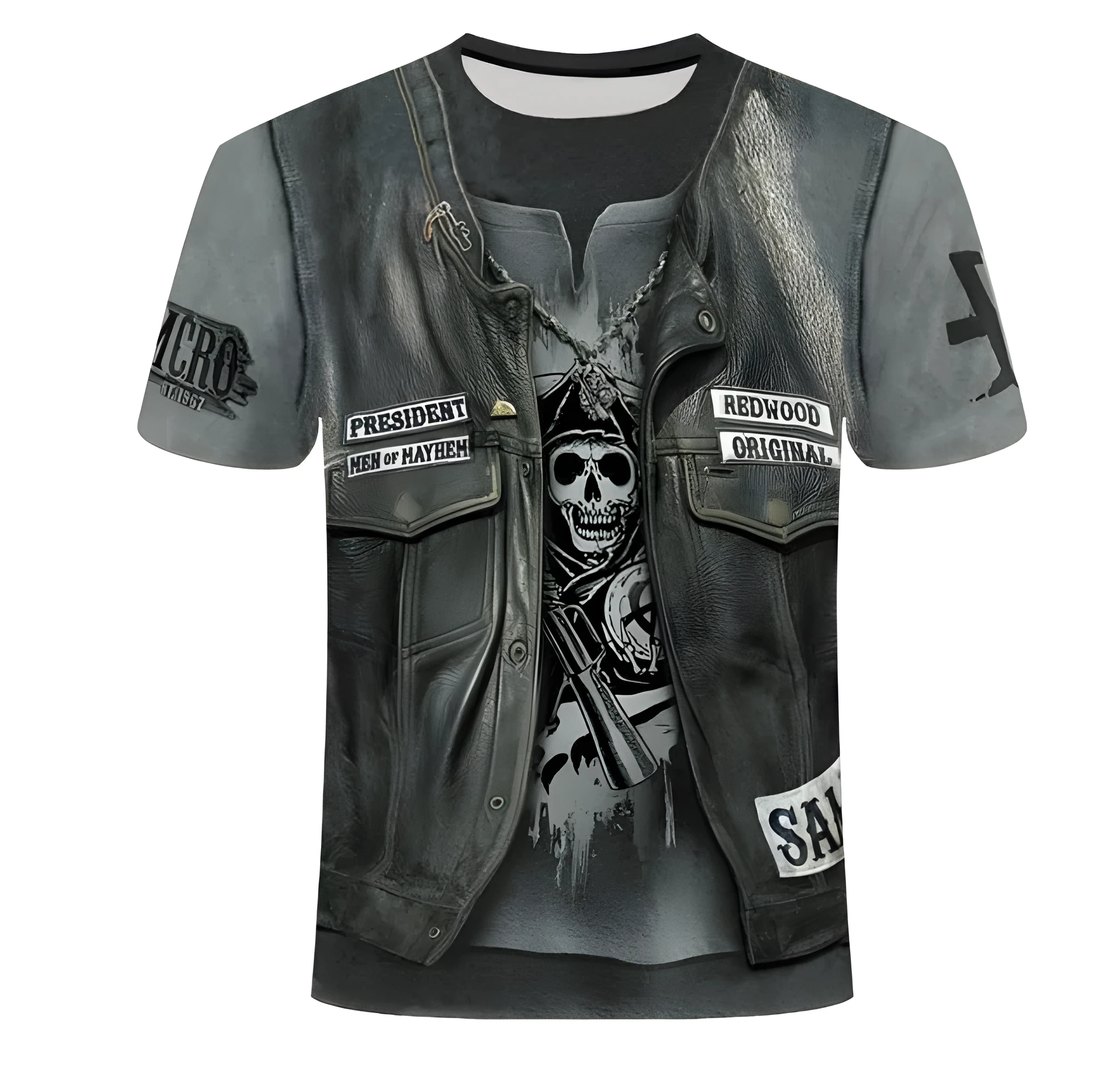 Unisex 3D T-shirt with full front and back printed design, shown on model, available in sizes S to 6XL