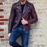 Men's denim look leather jacket in black, polyester blend, front view, sizes S to 3XL