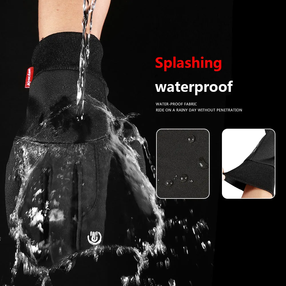 Black winter outdoor sports gloves with touchscreen fingertips, size M, on a white background