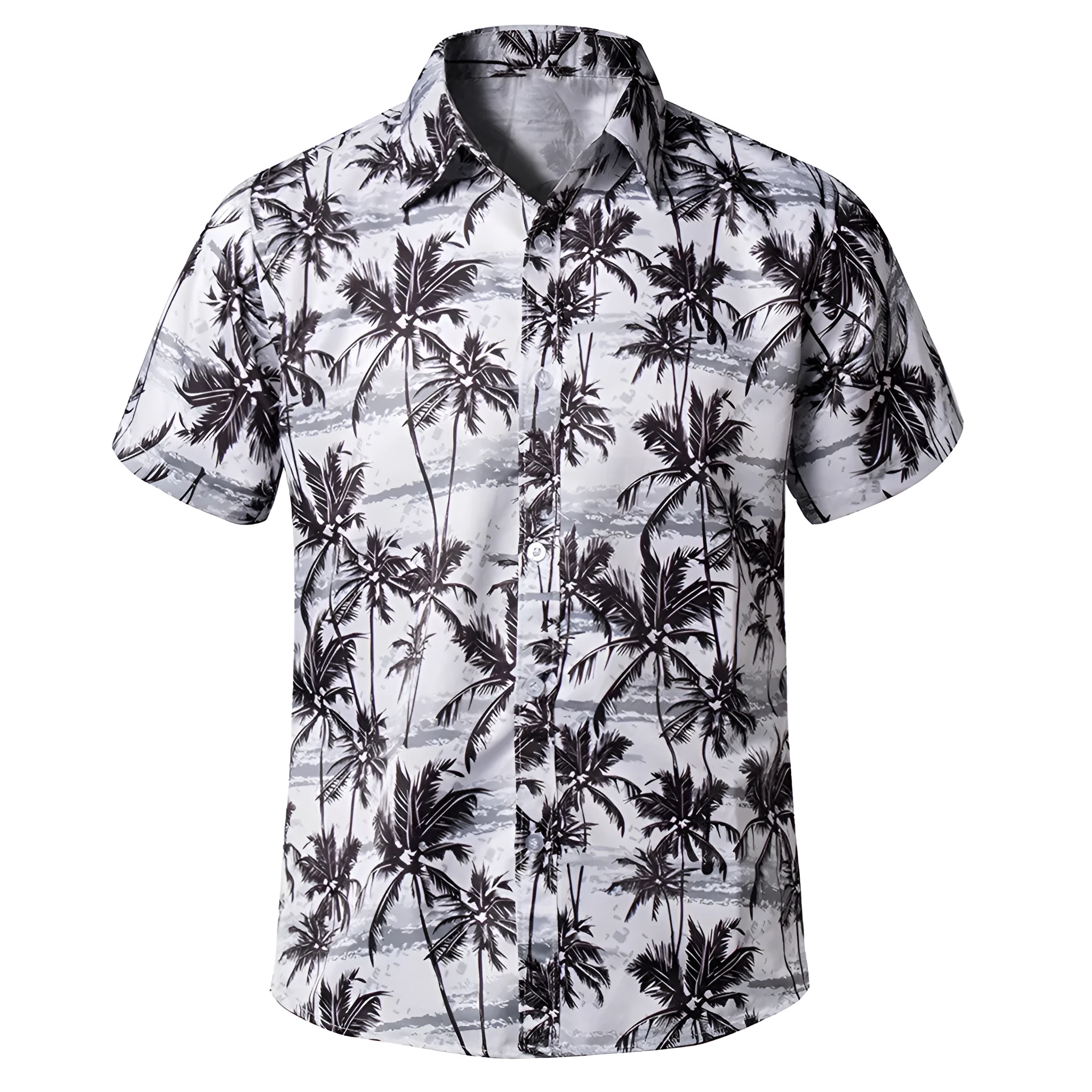 Men's short sleeve printed polyester beach shirt in blue, summer casual wear