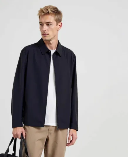 Summer ice silk sun protection coat in navy blue with lapel collar, regular fit for business administration