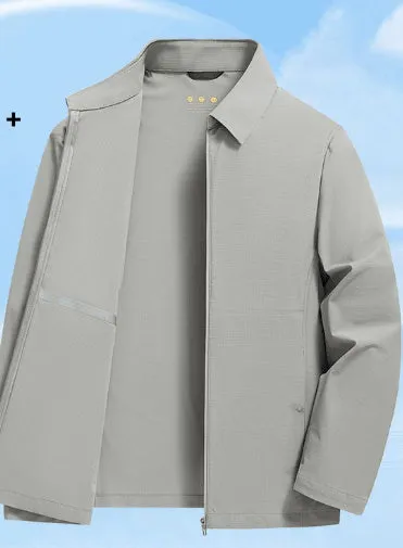 Summer ice silk sun protection coat in navy blue with lapel collar, regular fit for business administration