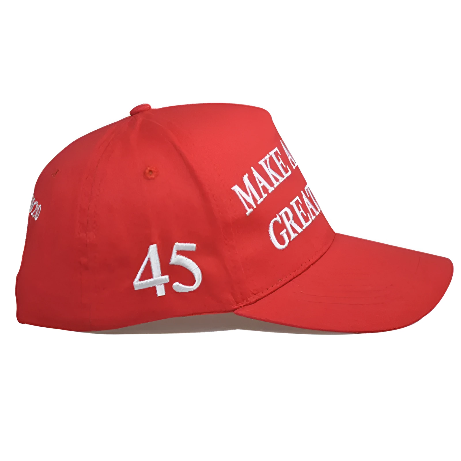Cotton baseball cap with embroidered lettering, five star red simple red design, flat eave, dome top, wide brim