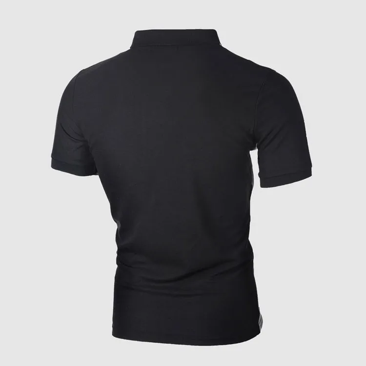Men polo shirt casual cotton T-shirt short sleeve tight-fitting summer top black grey white Lycra travel