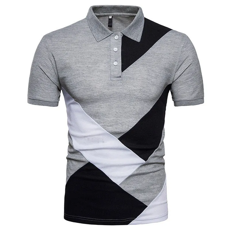 Men polo shirt casual cotton T-shirt short sleeve tight-fitting summer top black grey white Lycra travel