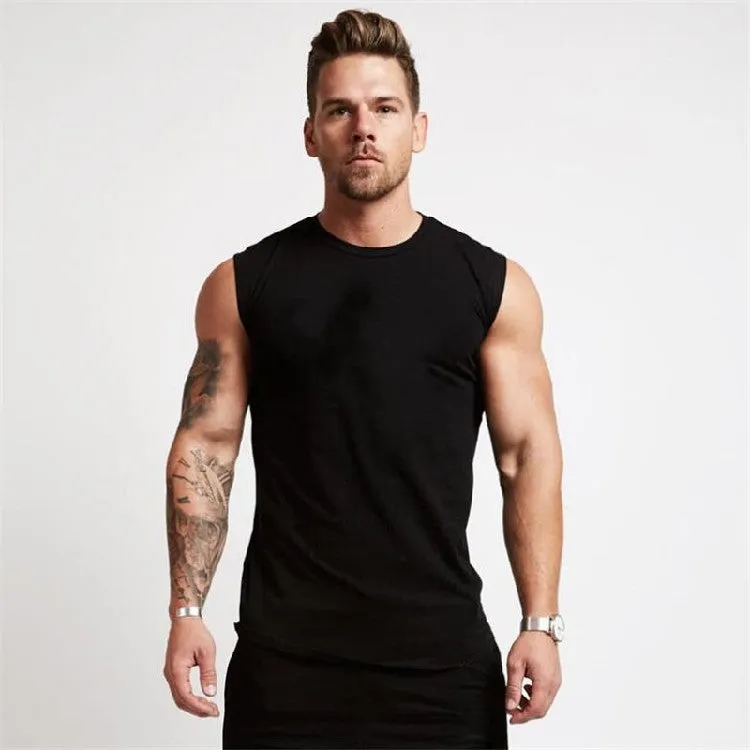 Men's sleeveless cotton tank top in army green, regular fit, moisture-wicking and breathable for gym workouts