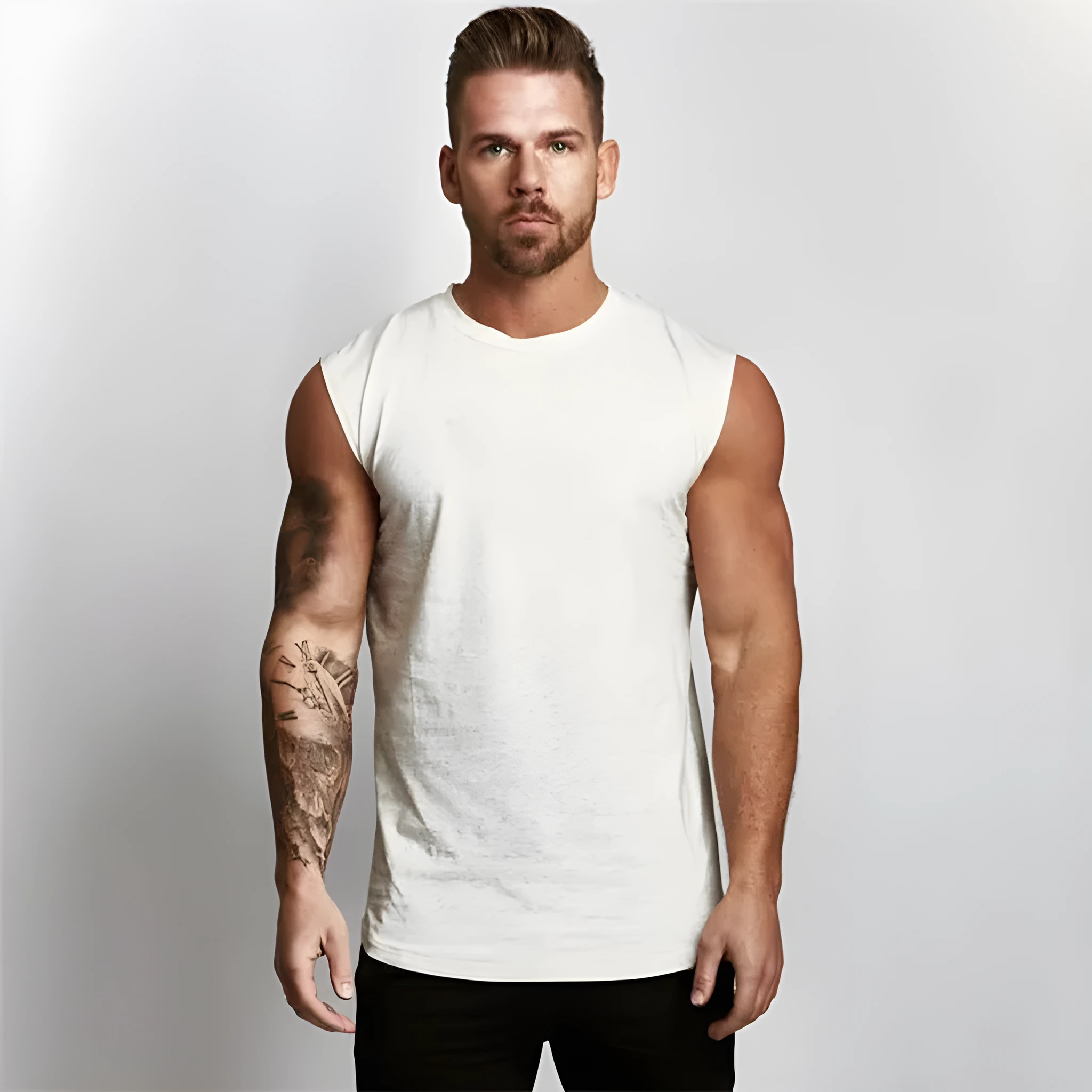 Men's sleeveless cotton tank top in army green, regular fit, moisture-wicking and breathable for gym workouts