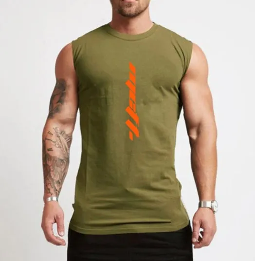 Men's sleeveless cotton tank top in army green, regular fit, moisture-wicking and breathable for gym workouts