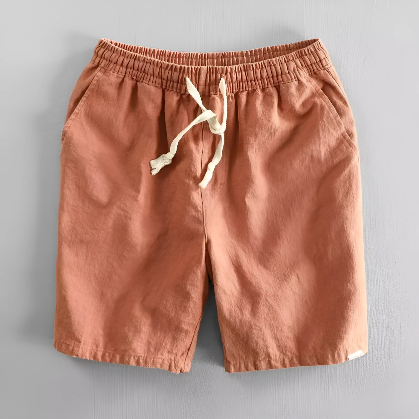 Cotton linen ramie blend casual shorts with straight-leg cut and fifth pants length in multiple colours