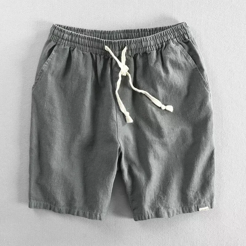 Cotton linen ramie blend casual shorts with straight-leg cut and fifth pants length in multiple colours