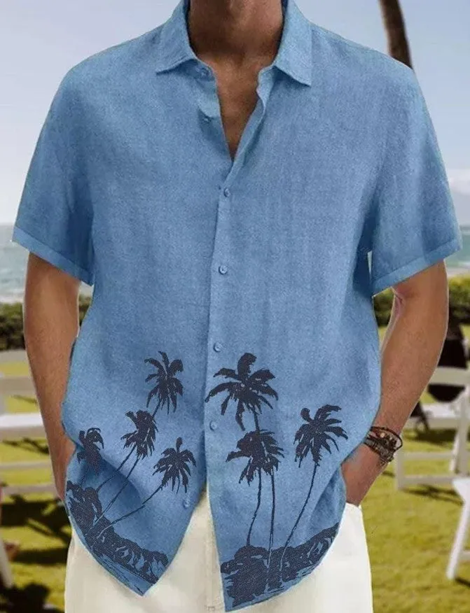 Men's cotton short sleeve cardigan in grey, standing collar, crease-resistant summer shirt