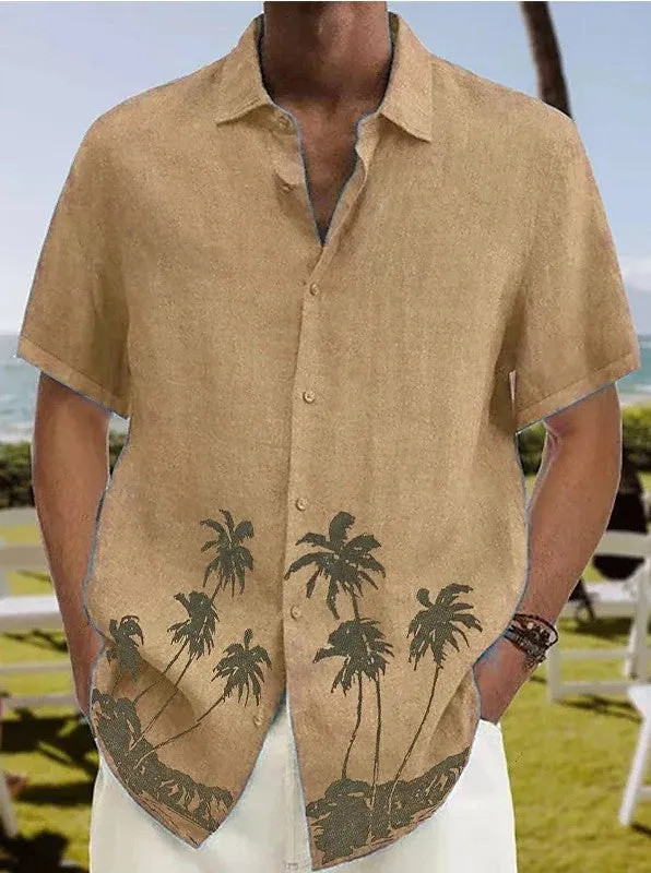 Men's cotton short sleeve cardigan in grey, standing collar, crease-resistant summer shirt