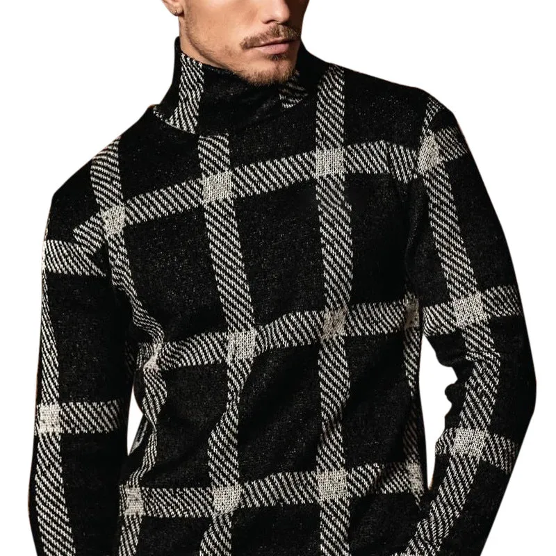 Men's slim fit striped casual jacket with high collar in black, cardigan style