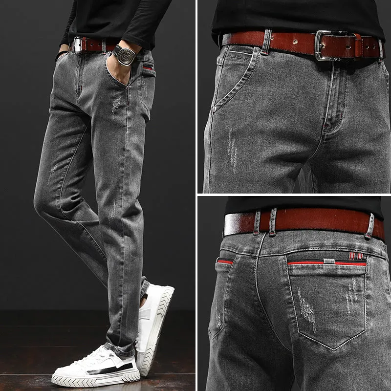 Men's casual jeans in cotton polyester spandex blend, youth pop style, available in multiple colours