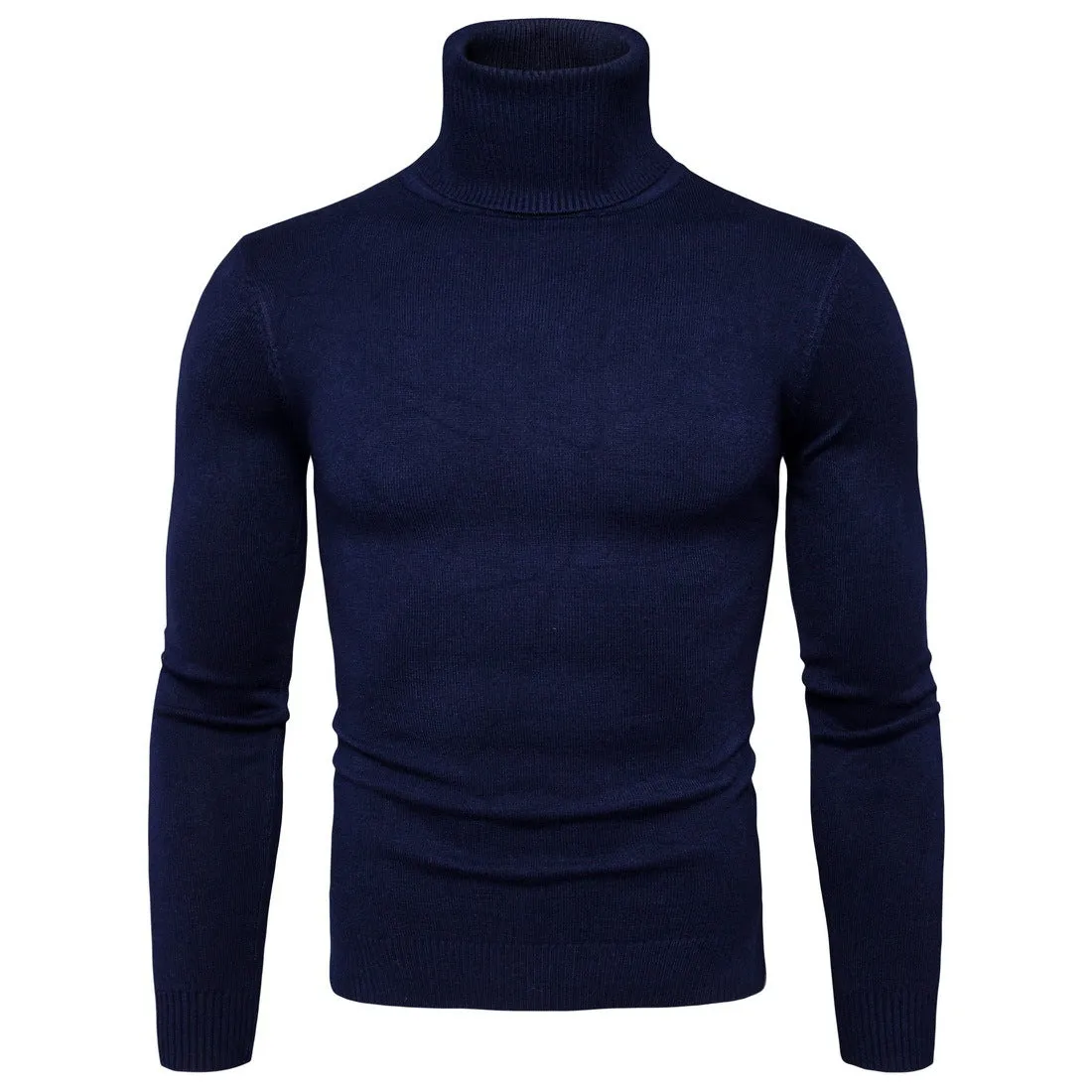 Men's cotton thermal turtleneck sweater in solid colour, slim fit, winter pullover, beige option