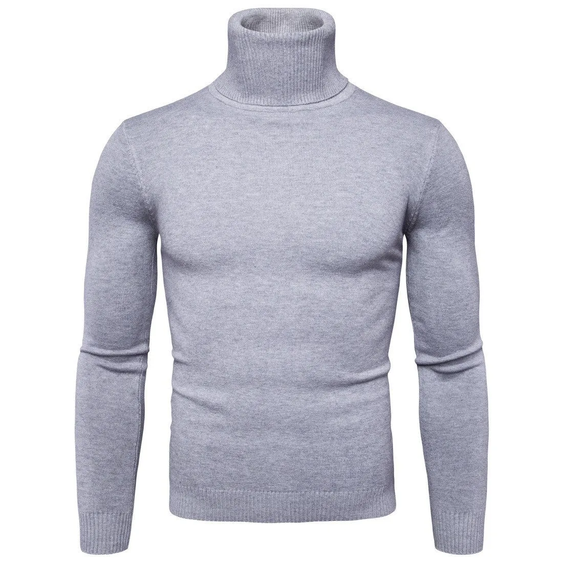 Men's cotton thermal turtleneck sweater in solid colour, slim fit, winter pullover, beige option