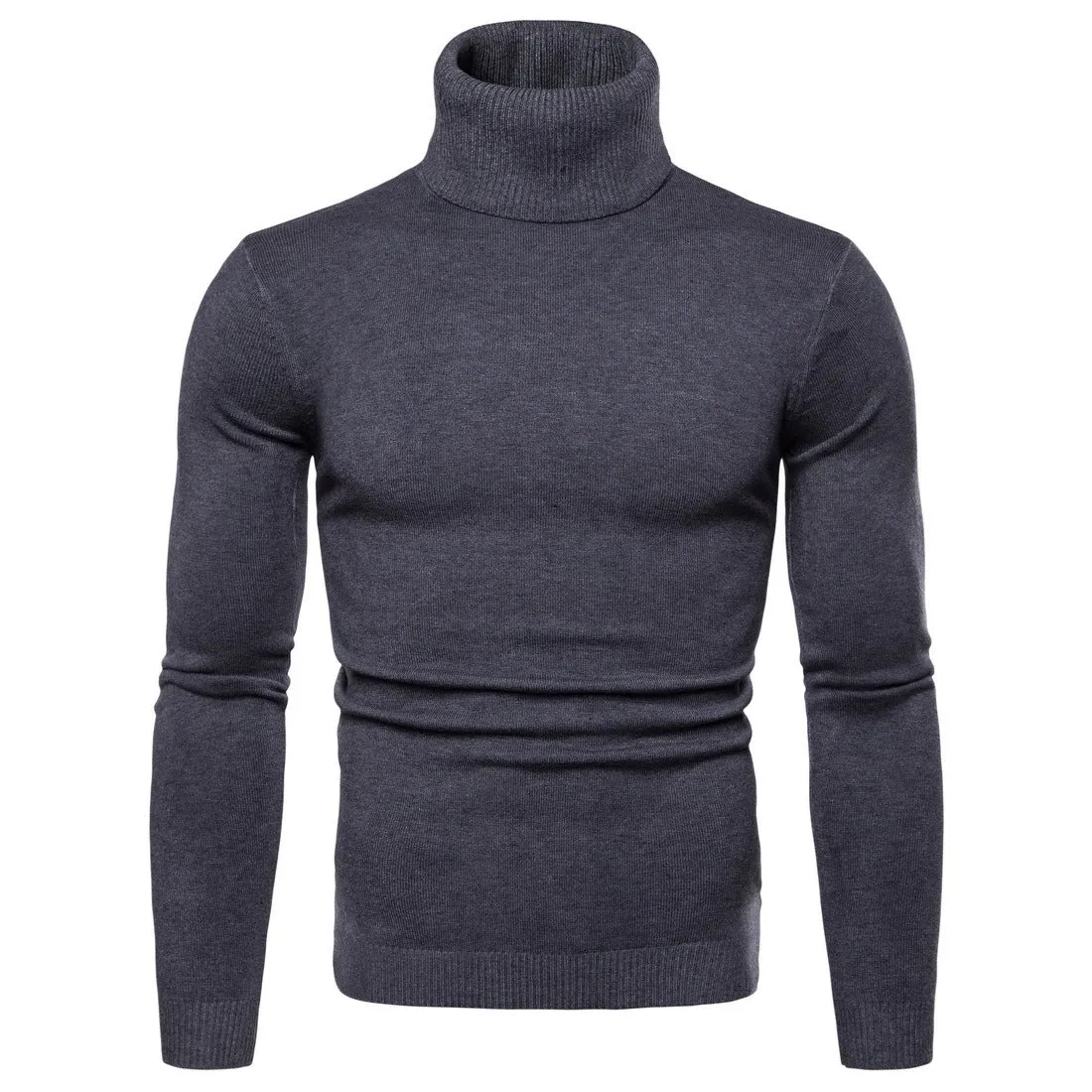 Men's cotton thermal turtleneck sweater in solid colour, slim fit, winter pullover, beige option