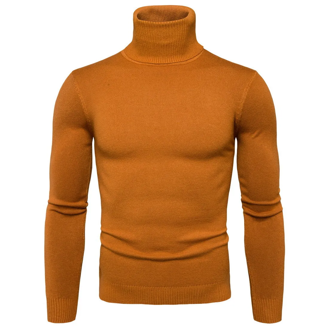 Men's cotton thermal turtleneck sweater in solid colour, slim fit, winter pullover, beige option