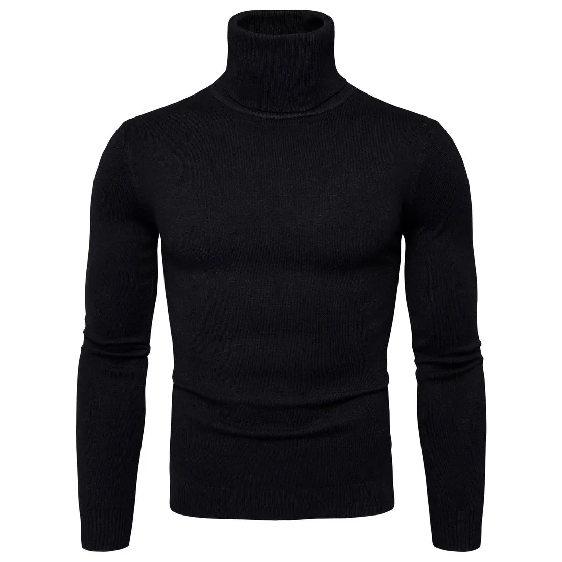 Men's cotton thermal turtleneck sweater in solid colour, slim fit, winter pullover, beige option