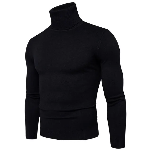 Men's cotton thermal turtleneck sweater in solid colour, slim fit, winter pullover, beige option
