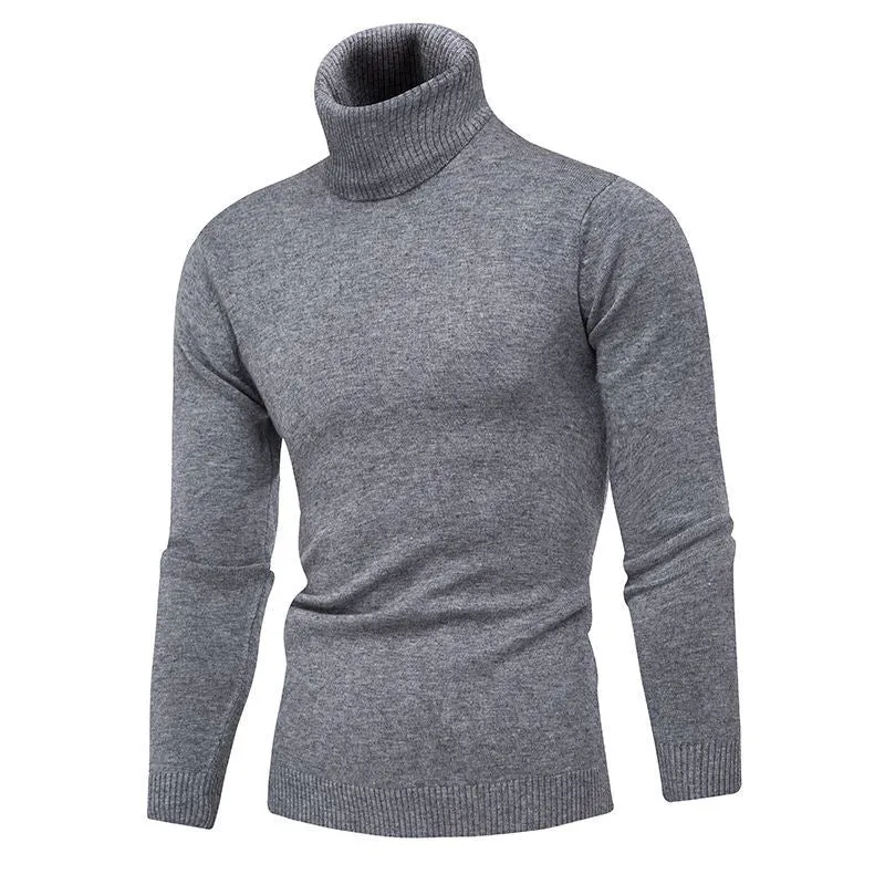 Men's cotton thermal turtleneck sweater in solid colour, slim fit, winter pullover, beige option