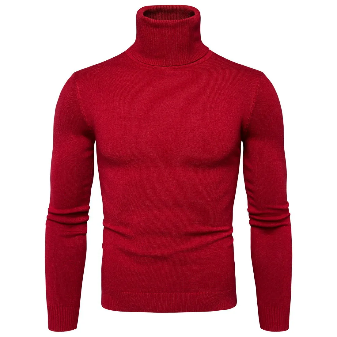 Men's cotton thermal turtleneck sweater in solid colour, slim fit, winter pullover, beige option